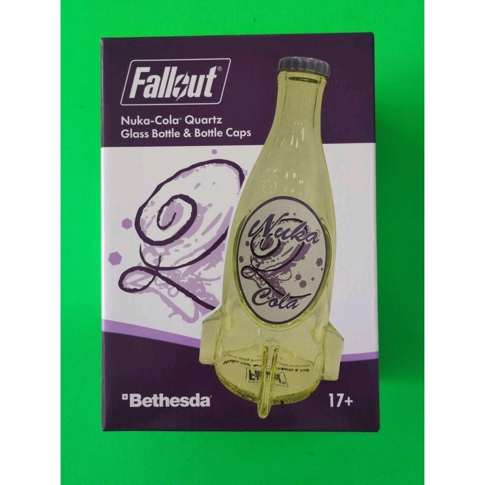 Fallout Nuka Cola Quartz Glass Bottle + 10 Bottle Caps Rocket Replica Figure
